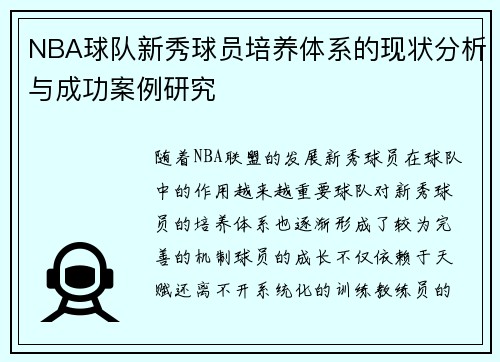 NBA球队新秀球员培养体系的现状分析与成功案例研究