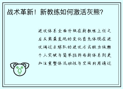 战术革新！新教练如何激活灰熊？